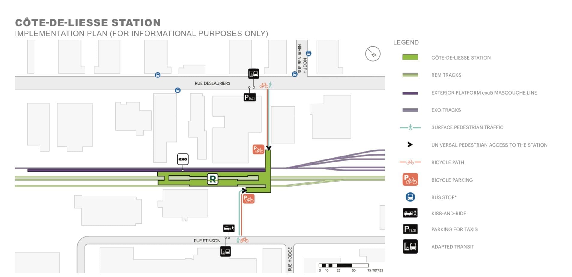 Côte-de-Liesse station plan w/ long exo platform & yard. REM
