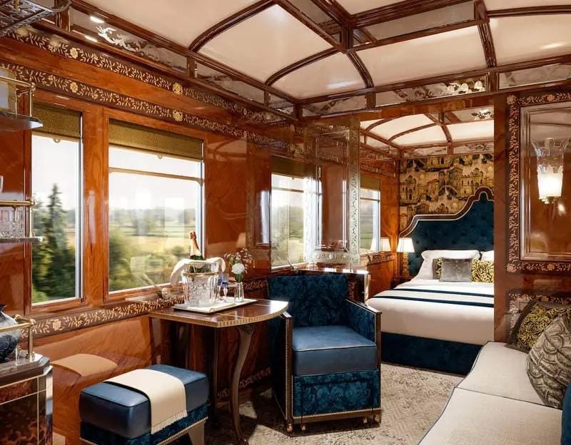 Belmond's Orient Express full luxury Grand Suite interior. Tutta la Bellezza del Mondo
