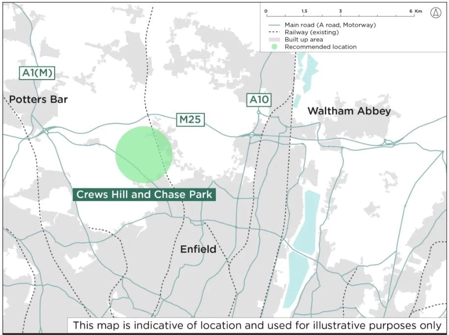 Map of Crews Hill & environs. New Towns Taskforce Report