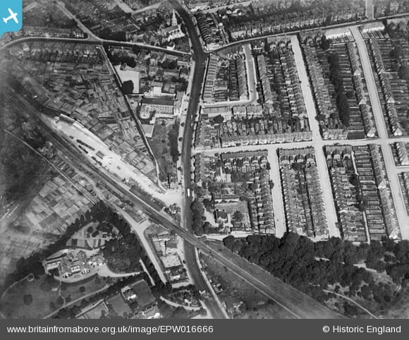 Aerial view of East Finchely station & Great North Road, East Finchley, 1926