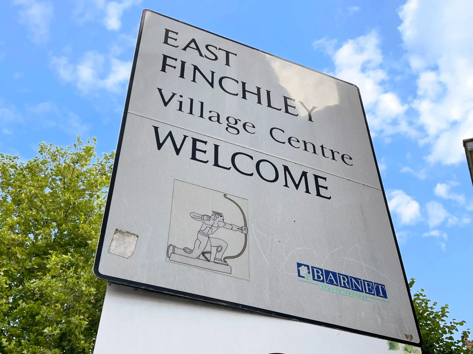 Borough of Barnet Town centres welcome placards feature The Archer sculpture