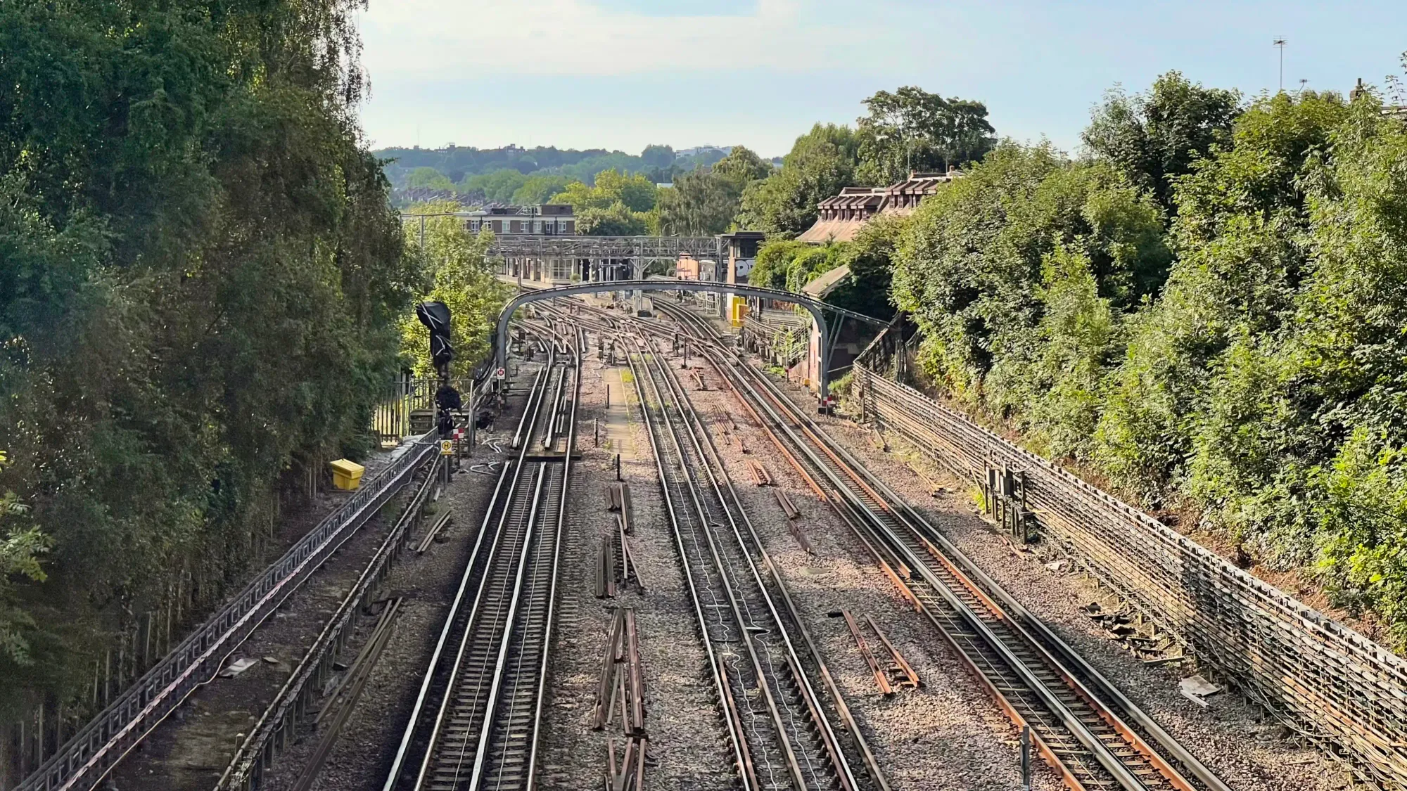 Looking south towards the station, with middle reversing siding in foreground