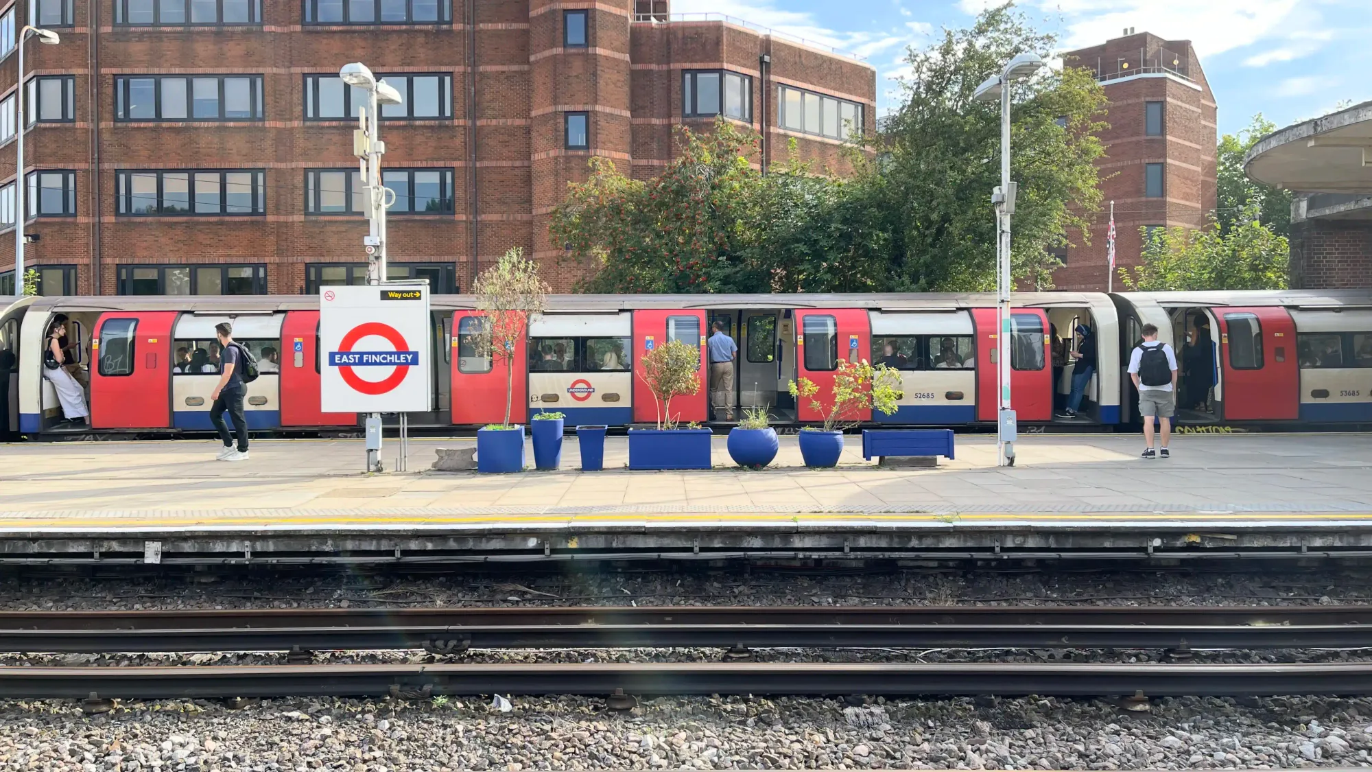 A southbound train waits to depart