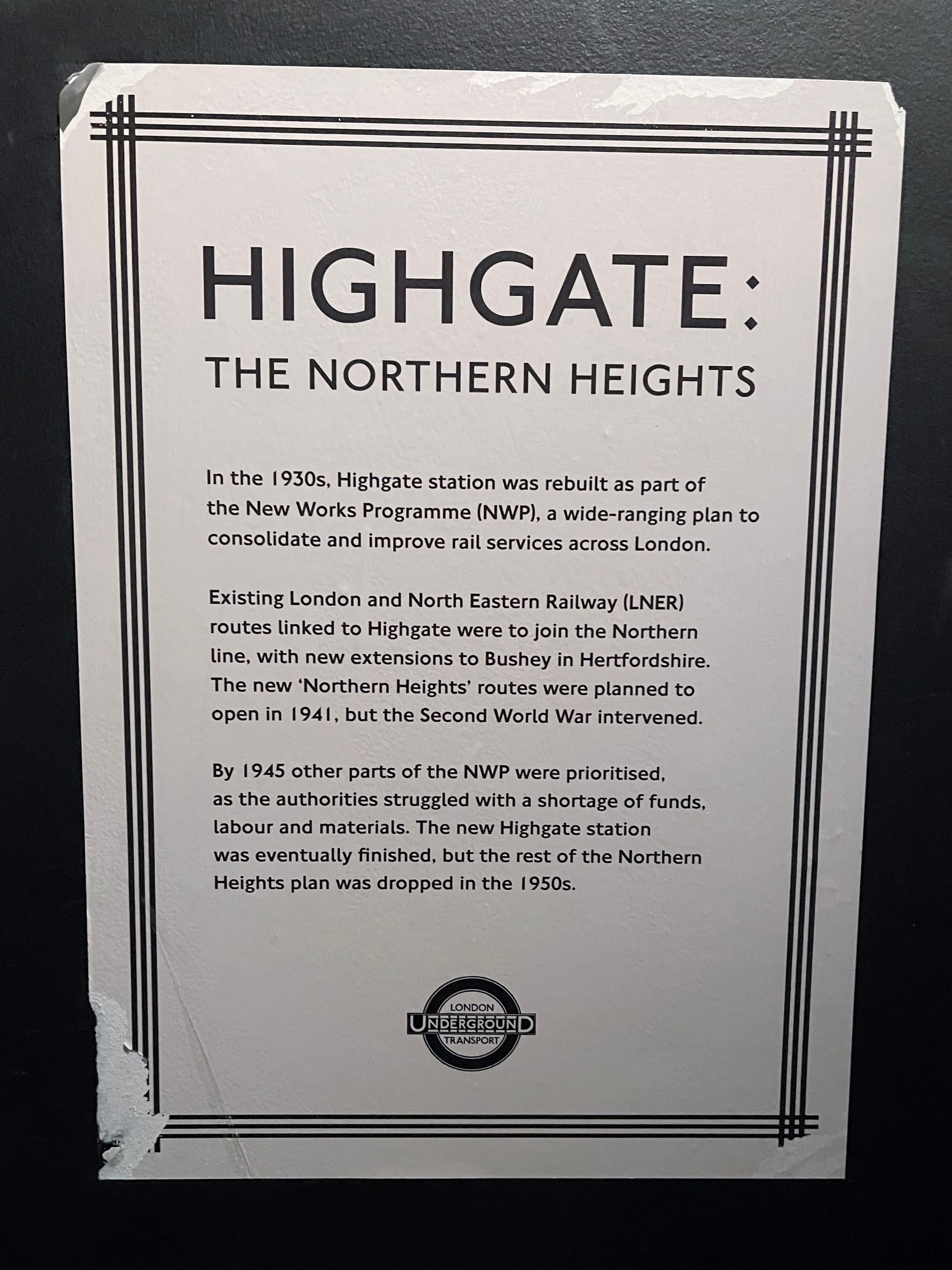 Explanatory poster of Northern Heights plan from London Transport Museum’s Hidden London exhibition