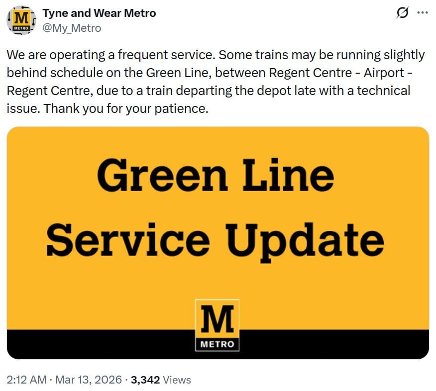 Nexus Green Line social media service update - all in yellow
