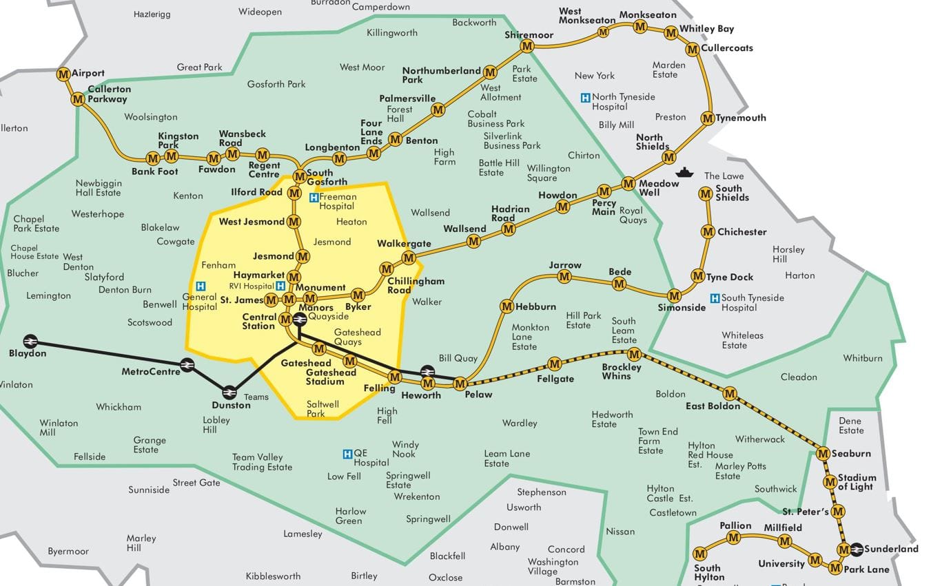 Map of Newcastle's Transfare Zones Map. Nexus