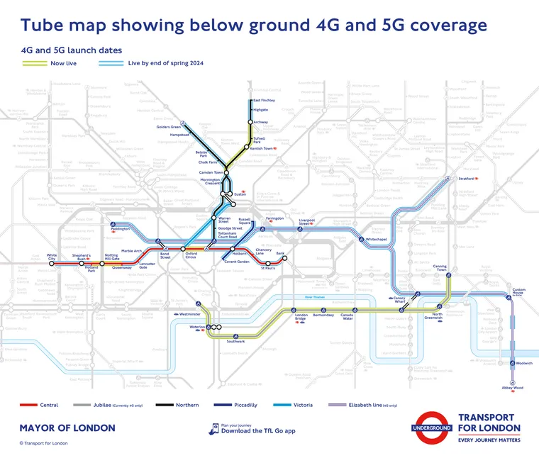 London Underground 4G/5G Mobile Coverage Tube Map