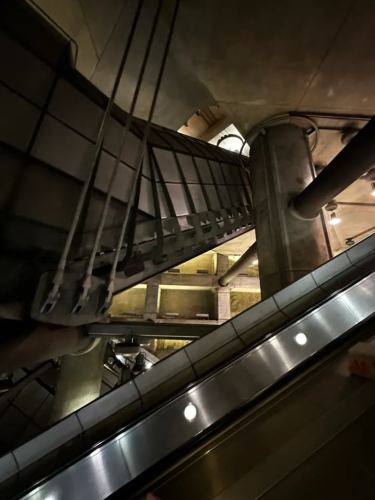 Photo of Chicago Block 37 subway superstation never opened but escalators installed, looking like a Jubilee Line Extension st