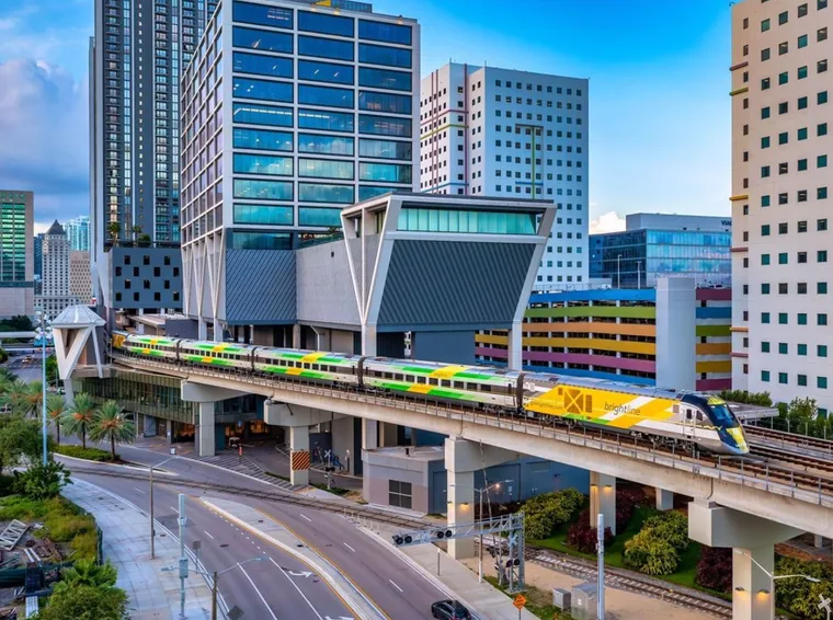 Brightline train & Miami station