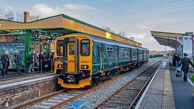 Train in station on re-opened Dartmoor Line