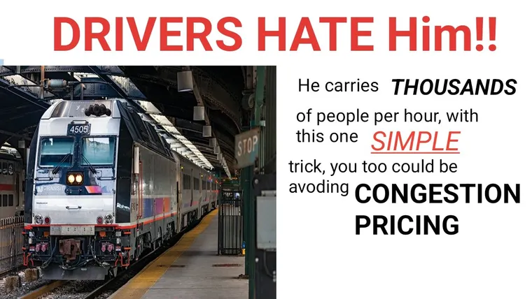 Click bait poster with train stating "Drivers HATE him! He carries thousands of people per hour"