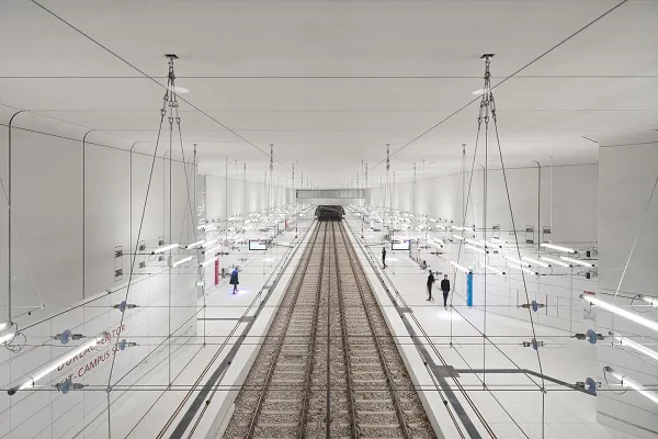 Karlsruhe's new, all white, light rail tunnel station