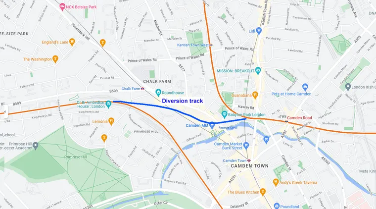 Map of the London Overground diversion July 12-13, created by Ian Visits