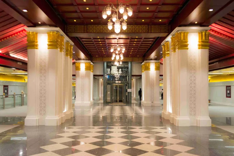 Palatial interior of the Bangkok MRT Blue Line Sanam Chai Station