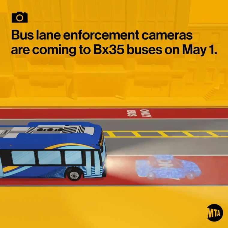 Cartoon illustration of NYC MTA bus zapping a car in the Bus Lane