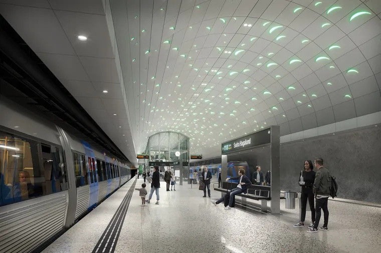 Stockhom Metro new station render with ceiling of stars