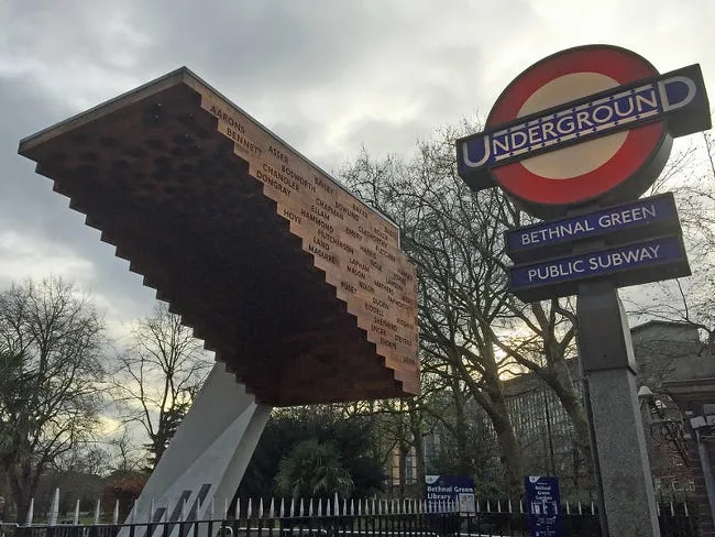 Memorial called Stairway to Heaven, with inverted staircase going to the sky, with names of all the victims. Photo by Diamond