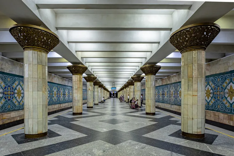 Marble floored & Islamic patterned Tashkent Metro station, former USSR