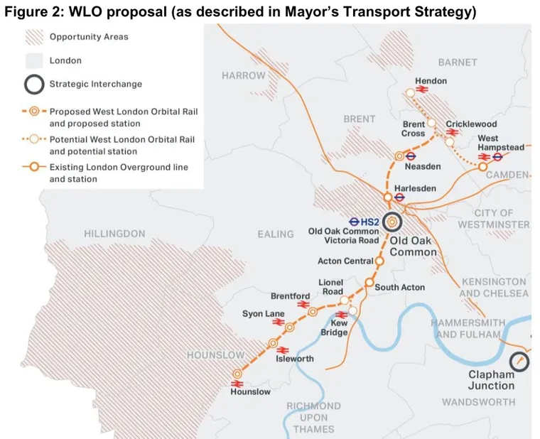 Map of the West London Orbital Overground line - TfL