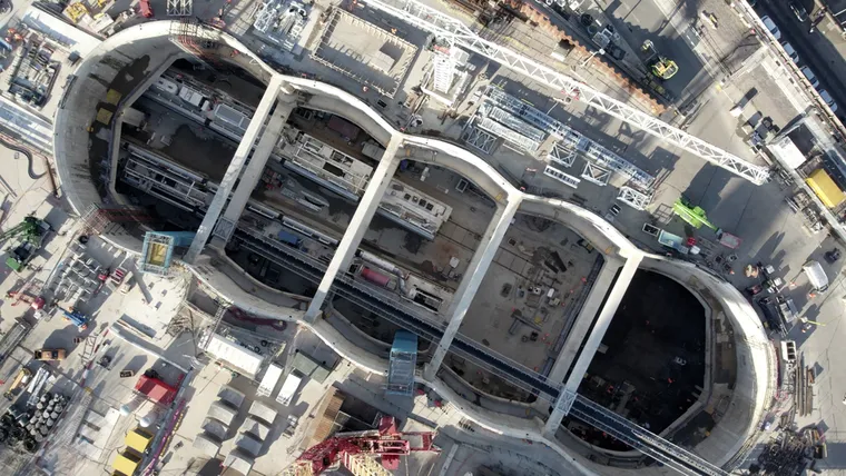 HS2 Northolt Tunnel Victoria Road Crossover Box from above, worm shape hol. Construction Enquirer