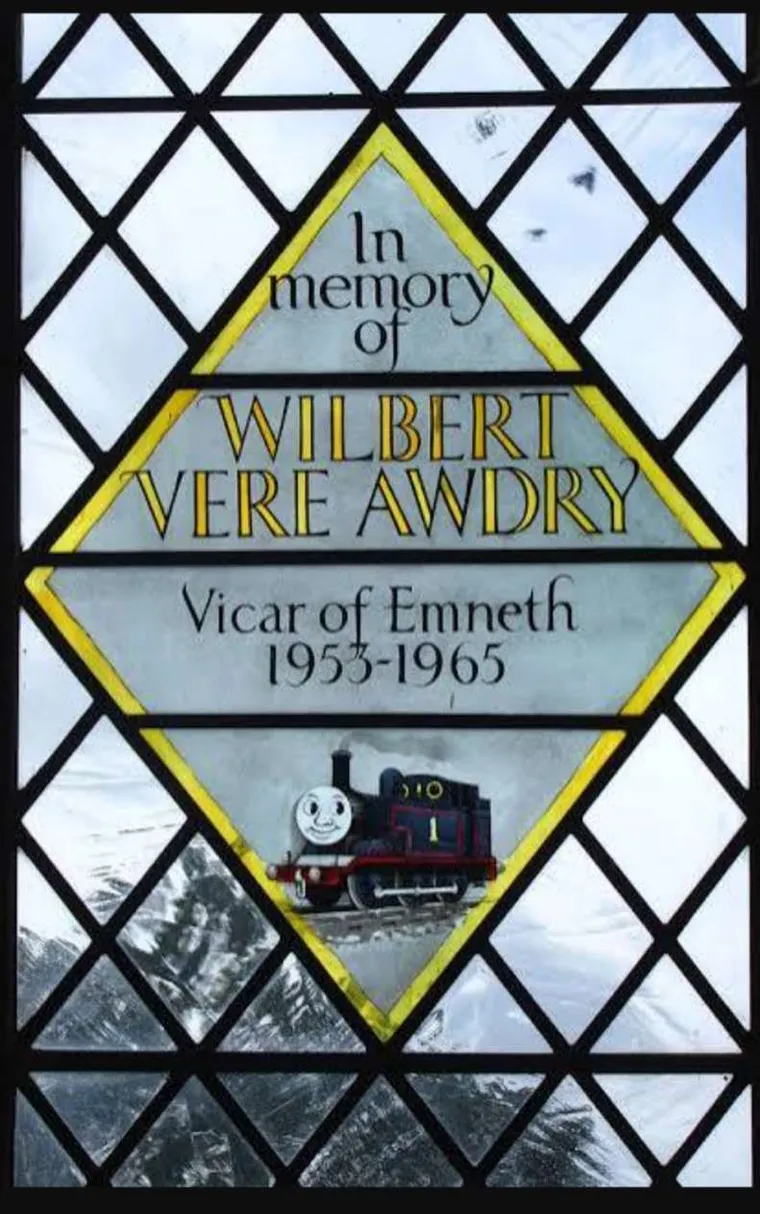 WV Awdrey stained window at Emneth Parish Church ft. Thomas the Tank Engine