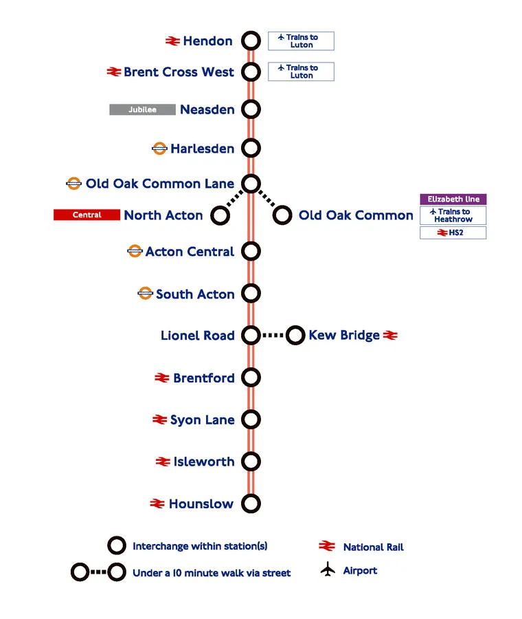 Map of proposed West London Orbital Overground line. TfL