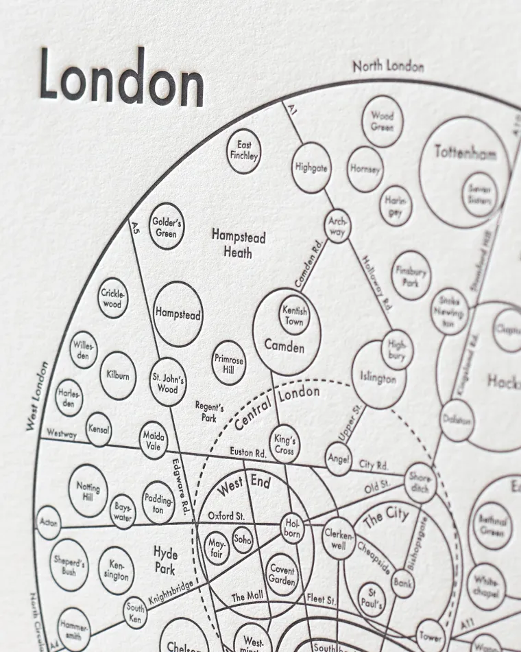 London Neighbourhoods Map made up of circles within district circles. Archie Archambault